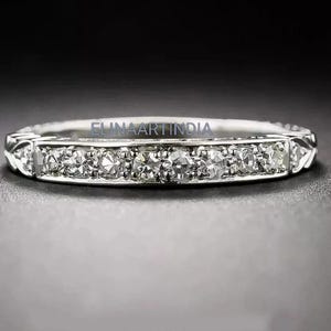 Vintage Moissanite Eternity Band: 1900s Style Milgrain Sterling Silver Anniversary Ring