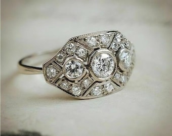 Anillo Art Déco con diamantes en racimo, anillo de promesa de inspiración vintage