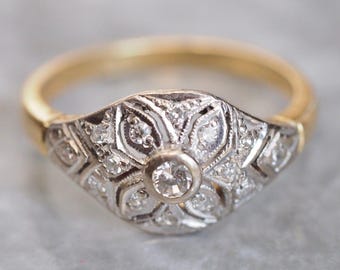 Vintage Art Deco Floral Moissanite Ring, Rose Gold 925 Silver,Engagement Ring