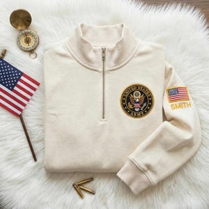 Custom Name US Army Quarter Zip Sweatshirt, Army Veteran Gift Personalized Name Pullover USA Military Embroidered Sweatshirt