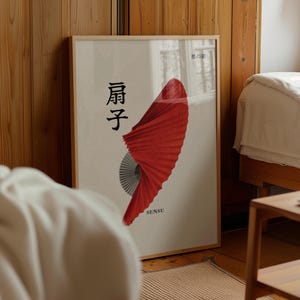 Red Sensu Fan Japanese Poster: Minimalist Japandi Wall Art (Digital Download A1-A4 ISO Sizes)