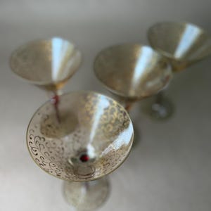 Vintage Pier 1 Rioja Martini Glasses, Ruby Red Stems, Gold Scrollwork Set of 2