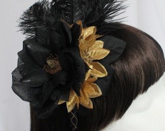 Gothic and Gold Feathered Heaband