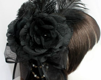 Made to order: Gothic Rose Feathered Heaband