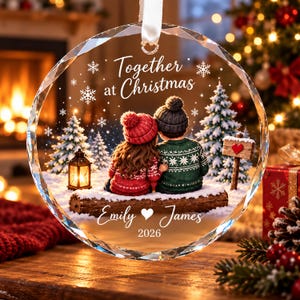 Personalized Together At Christmas Glass Ornament, Custom Name Couple Tree Keepsake