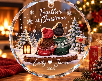 Personalized Together At Christmas Glass Ornament, Custom Name Couple Tree Keepsake