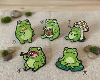 Conjunto de parches de rana personalizados, aplique bordado adorable, divertido animal para decorar chaquetas y mochilas, regalo para amantes de la naturaleza y el bosque para hombres y mujeres, ideal para acampar.