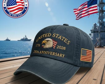 Custom Name United States 1776–2026 Hat – Patriotic Eagle Embroidered 250th Anniversary Cap, Cotton Twill Adjustable Hat Gift for Veterans