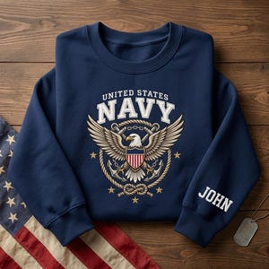 Custom Embroidered United States Navy Sweatshirt, Personalized US Navy Military Crewneck, Eagle Anchor Pullover, Patriotic 4th of July Gift