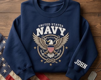 Custom Embroidered United States Navy Sweatshirt, Personalized US Navy Military Crewneck, Eagle Anchor Pullover, Patriotic 4th of July Gift