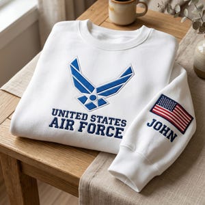 Custom Name Embroidered United States Air Force Sweatshirt, USAF Military Shirt, Veteran USA 250 Years Gift, Patriotic Personalized Crewneck