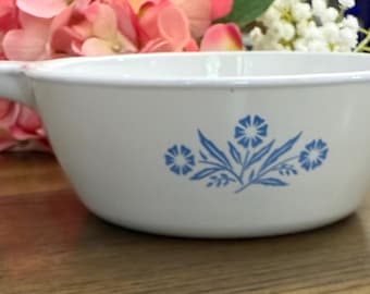 Vintage Corning Ware Cornflower Blue Saucepan: 1-Pint Floral Cookware