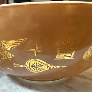 Vintage RARE Pyrex Early American 4-Qt Cinderella Bowl – Brown & Gold Mixing Bowl (1960s