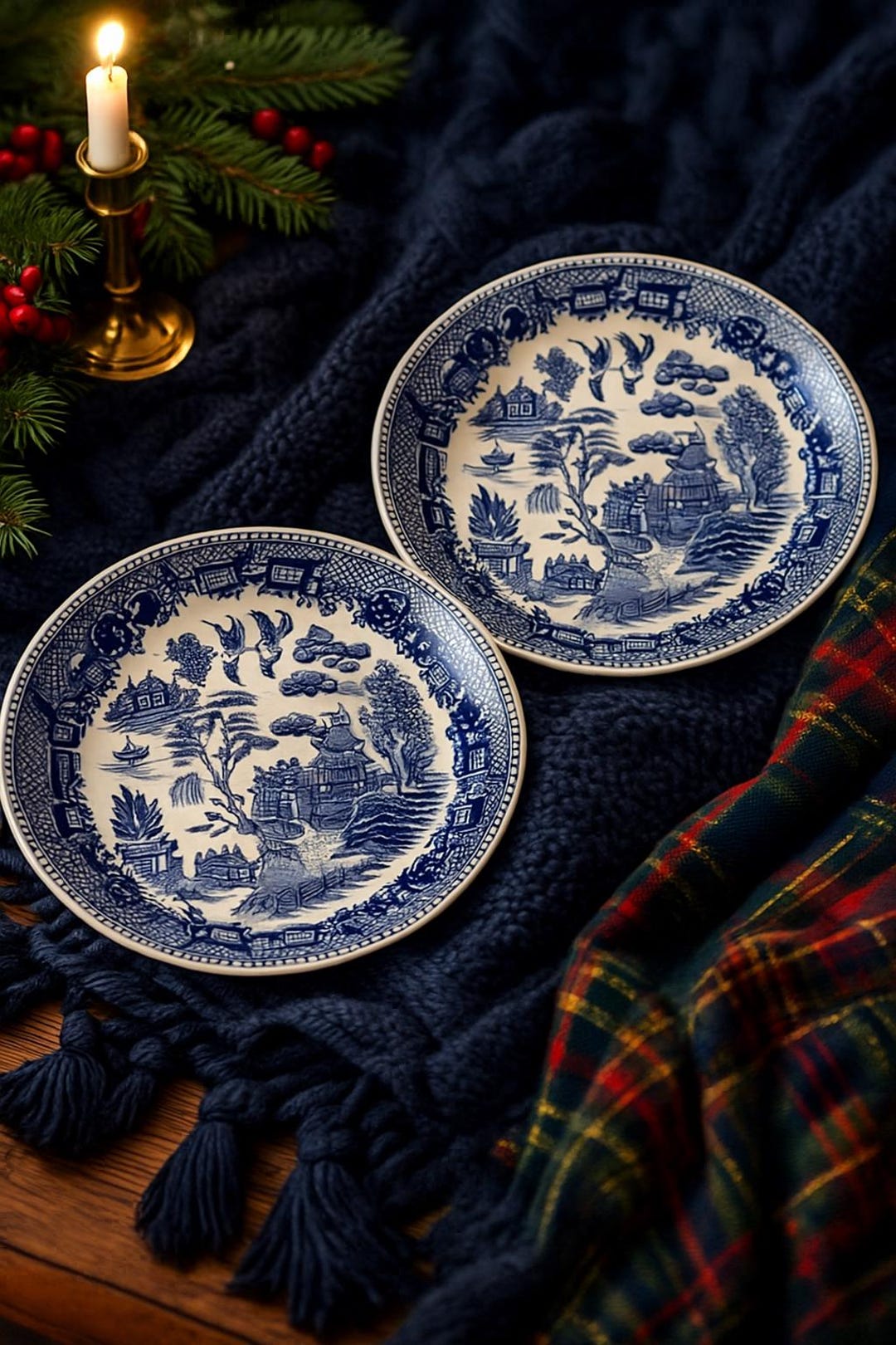 Vintage Blue Willow China Plates Set | Cottagecore Decor - Etsy