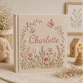 Custom Hand Embroidered Baby Photo Album, Floral Nursery Memory Book, Butterfly Wildflower Keepsake, Baby Shower Gift for Girls product logo