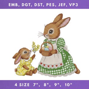 Vintage Easter Bunny Squirrel Mouse Embroidery File Rustic Animal Floral Spring Machine Sewing Pattern Cottagecore Home Decor