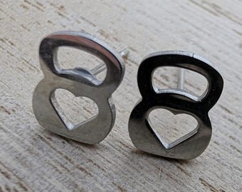 Kettlebell Ohrstecker: Edelstahl Fitness Schmuck mit Herz
