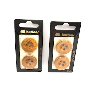 Lot of 2 Packs Dill-Buttons Real Wood Style # 1074 Size 1&quot; (25 MM) New 4 Total Dill Buttons 4 Hole Large Natural Handwashable