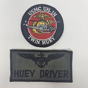 Set of 2 Huey Helicopter Patches USMC UH-1N Twin Huey And RARE Huey Driver Patch