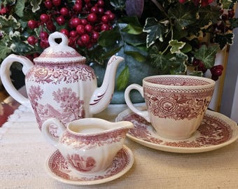 Villeroy & Boch Burgenland Red Set Teapot Cup Saucer Mini Sauce Boat Underplate