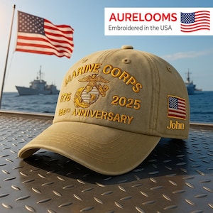 Custom Name Marine Corps 250th Anniversary Hat 1775–2025 Embroidered Khaki USMC Cap Embroidered in USA Veteran Gift For Man and Women
