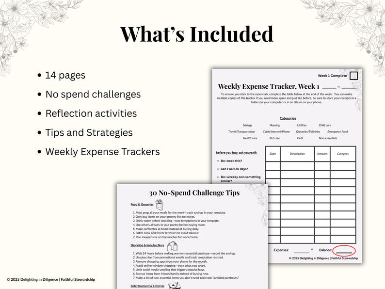 30 Day No-spend Challenge Kit | Printable Finance Tracker, Reflection ...