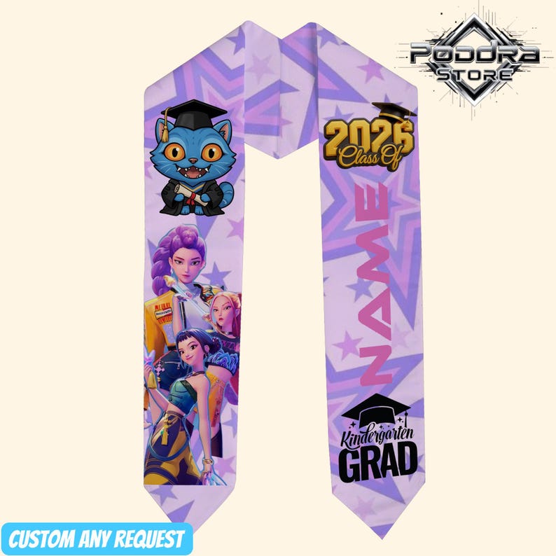 Huntrix Graduation Cap Huntrix Graduation Stole, Custom Kindergarten Grad Sash 2026 ...