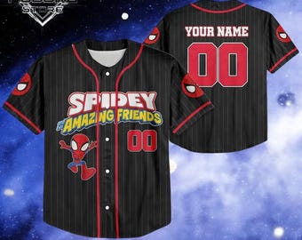 Personalize Spidey And His Amazing Friends Cute Black, Custom Spider Verse Baseball Jersey Team, Disney Baseball Team Outfit
