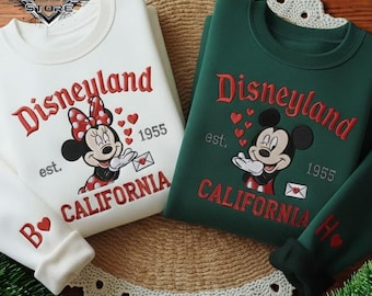 Embroidered Vintage Disneyland est 1955 Sweatshirt, Disney Valentine Sweatshirt, Couple Disney Shirts, Disneyland Couple Sweatshirt