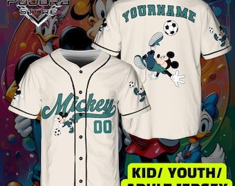 Personalized Mickey Mouse Soccer Baseball Jersey, Custom Name Number Disney Park Outfit, Kids Youth Adult Family Shirt