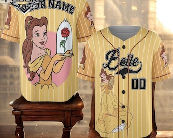 Custom Disney Princess Belle Beauty and the Beast Baseball Jersey, Custom Disney Baseball Jersey, Disney Princess Girl Trip Matching