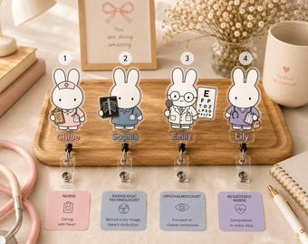 Bunny Nurse Badge Reel, White Bunny Badge Reel, Nursing Bunny, Ophthalmologist Bunny Badge Reel, Medical ID Holder, Gift for Her