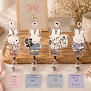 Bunny Nurse Badge Reel, White Bunny Badge Reel, Nursing Bunny, Ophthalmologist Bunny Badge Reel, Medical ID Holder, Gift for Her