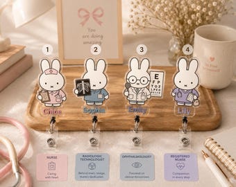 Bunny Nurse Badge Reel, White Bunny Badge Reel, Nursing Bunny, Ophthalmologist Bunny Badge Reel, Medical ID Holder, Gift for Her