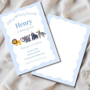 Party Animal Birthday Invitation: Zoo Animals Theme (Digital Download 5x7 Template)