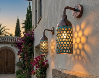 Juego de 2 apliques de pared oxidados, lámpara de pared minimalista para exteriores