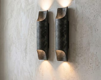 Brass Wall Sconce, Black Patina, Rustic Farmhouse Lamp