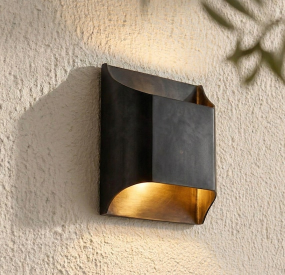 Farmhouse Brass Wall Light, Black Patina Outdoor Wall Sconce, Farmhouse Minimalist Wall Lamp