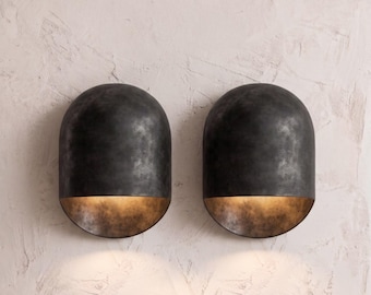 Zestaw 2 oksydowanych lamp ściennych, czarna patyna, oświetlenie zewnętrzne w stylu rustykalnym