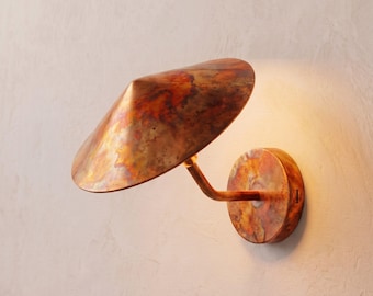 Aplique de pared con forma de hongo de cobre oxidado, lámpara de pared de estilo moderno de mediados de siglo, luz rústica de granja.