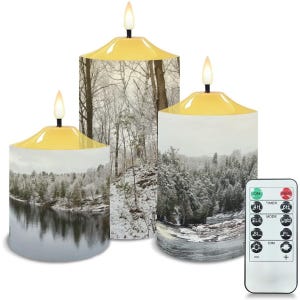 Canadian Winter Forest LED Candle Set of 3 Battery Operated Flameless Candles for Cozy Home Decor | Montreal