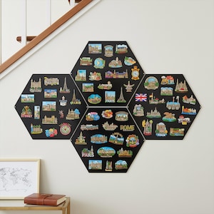 Pannello magnetico esagonale in metallo personalizzato: espositore da parete per foto e souvenir, pannello esagonale per souvenir di viaggio, piastra magnetica a forma esagonale