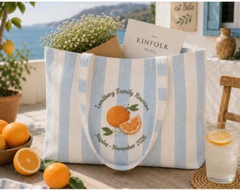 Personalized Family Reunion Tote Bag, Embroidered Citrus Canvas Beach Bag, Custom Vacation Tote, Family Trip Gift, Travel Bag