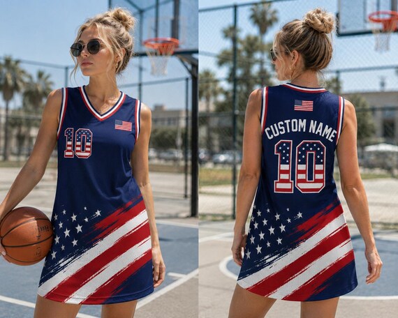 Custom USA Basketball Jersey Dress, Personalized Fan Apparel, All-over Print Sportswear