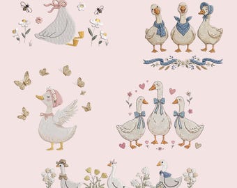 Goose Embroidery Design Bundle, Whimsical Animal Machine Embroidery (Digital Download)