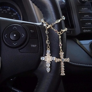Cross Rosary Car Charm AccessoryCross Charm Steering Wheel Rosary Charm,Car Accessory,Cross Charm Accessory,Virgin Mary Charm, Bag Decor