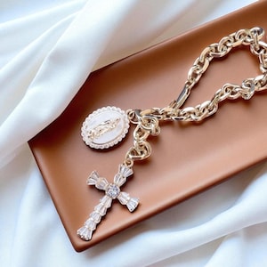 Custom Car Rearview mirror Rosary Virgin Mary Charm Accessories,Custom Car Charms,Mirror Charm Chain, Cross Charm Steering Wheel Rosary