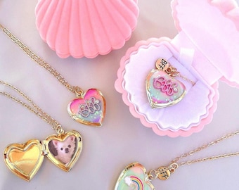Collar con foto personalizado para niños: collar de corazón esmaltado de colores, regalo conmemorativo