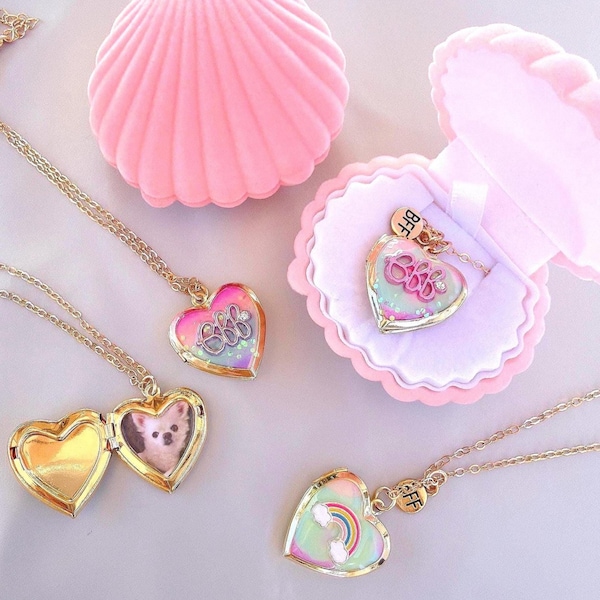 Custom Photo Locket Necklace for Kids – Personalized Colourful Enamel Heart Necklace, Memorial Gift