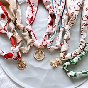Charm Scarf Necklace, Bandana Knotted Scarf Necklace,Charm Pendant Necklace, Detachable Charm Scarf Necklace,Adjustable Tie Jewelry